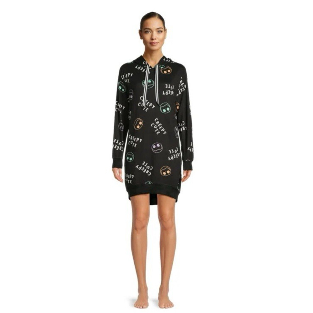 Disney Nightmare Before Xmas Tim Burton‎ Hooded Sleepshirt Small Creepy Cute PJ